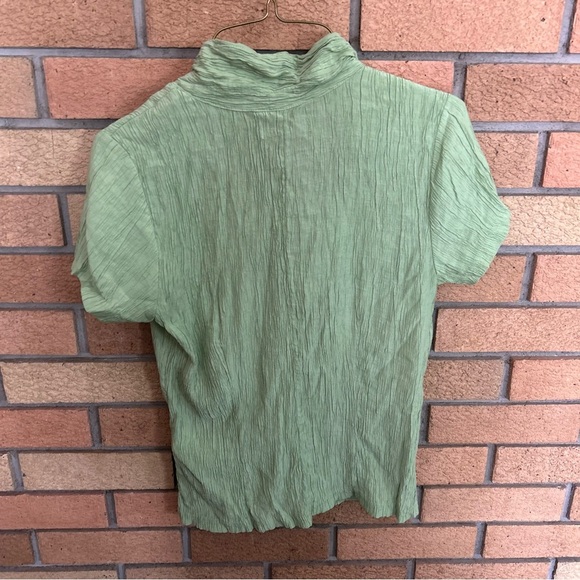 Madewell Crinkled Crepe Notched V-Neck Top Small Short Sleeve Green Button Up - Picture 6 of 6